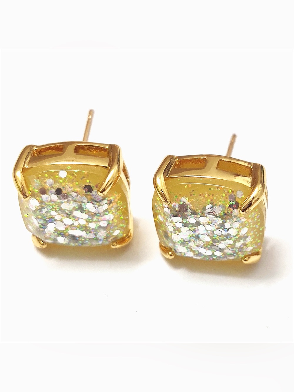 Kate Spade Square Stud Earrings White Multi Color Bling Fashion Jewelry Gift